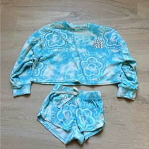 Justice Kids Sleep Velour Fleece Aqua Tie-Dye Lounge Pajama Set Sz XS